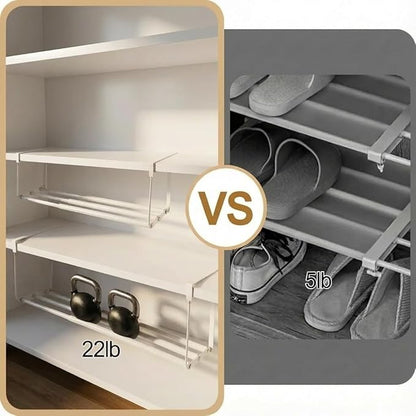 eygeufg Expandable Shoe Rack Organizer – Hanging Adjustable Shoe Rack for Closet & Under-Cabinet Storage Shelf, Ideal for Kitchen, Bedrooms, Laundry Rooms (White, 2 Pcs)