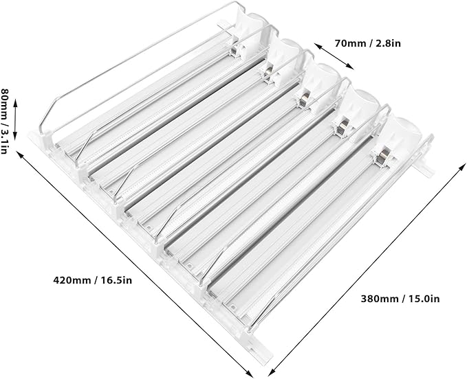 5pcs Drink Organizer for Fridge, Automatic Pusher Glide Self Pushing Soda Can Dispenser, Adjustable Dividers Beverage Storage, Beer Pop Can Water Bottle Drink Dispenser (White)