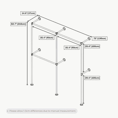 Gold Industrial Pipe Clothing Rack 75" W Wall Mounted, Heavy Duty Iron Garment Rack 150 lbs per Rod, Open Closet Organizer for Bedroom Laundry Room Retail Display