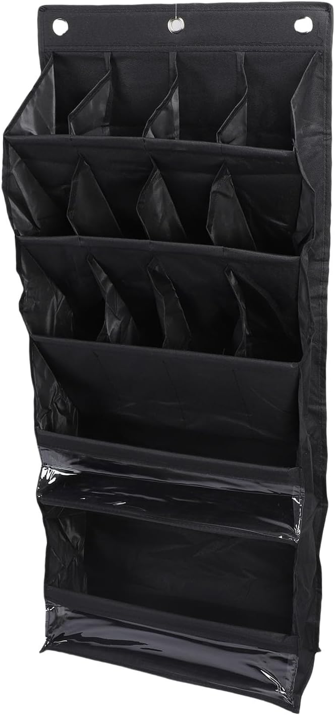 Over the Door Shoe Bag Space Saving Hanging Storage Organizer with Pockets for Closet, Bathroom, Dorm, RV, Apartment (Black)