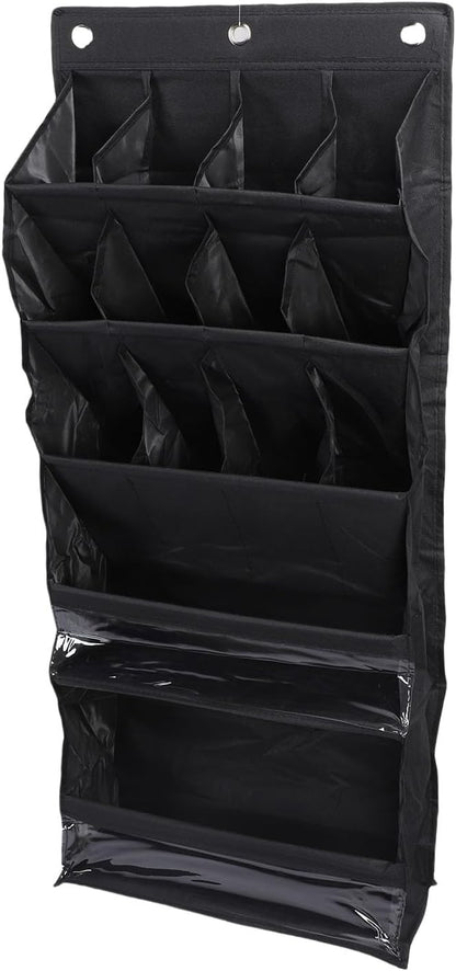 Over the Door Shoe Bag Space Saving Hanging Storage Organizer with Pockets for Closet, Bathroom, Dorm, RV, Apartment (Black)