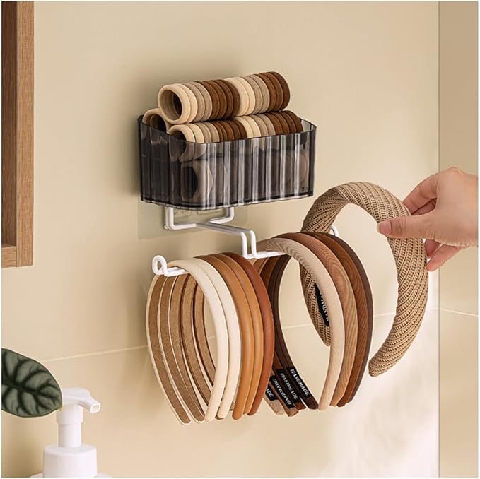 Hggzeg Clear Hanging Headband Organizer Storage, Jewelry Organizer Wall Mounted, Hair Hoop Storage, Necklace Hanger and Claw Clip Holder, for Women and Girls (Grey)
