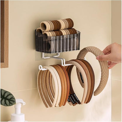 Hggzeg Clear Hanging Headband Organizer Storage, Jewelry Organizer Wall Mounted, Hair Hoop Storage, Necklace Hanger and Claw Clip Holder, for Women and Girls (Grey)