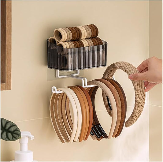 Hggzeg Clear Hanging Headband Organizer Storage, Jewelry Organizer Wall Mounted, Hair Hoop Storage, Necklace Hanger and Claw Clip Holder, for Women and Girls (Grey)