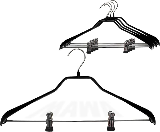 Mawa by Reston Lloyd BodyForm Series Non-Slip Space Saving Clothes Hanger with 2 Clips for Pants or Skirts, Style 42/LK, Set of 5, Black