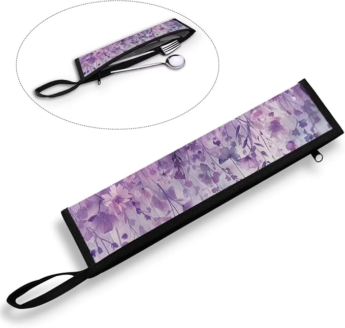 Cutlery Storage Bag Travel Silverware Cloth Bags for Travel Tableware Carrying Bag Travel Silverware Case Utensil Pouch Utensil Case,Purple Butterfly Flowers