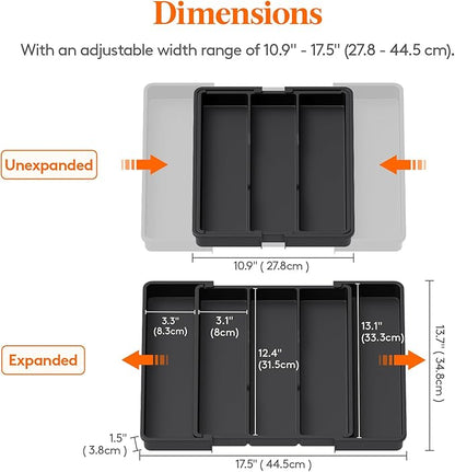 Lifewit Utensil Organizer for Kitchen Drawers, Expandable Cooking Utensil Tray, Adjustable Cutlery Silverware Flatware Holder, Plastic Spatula Tools Storage Divider, 11-18 x 14", Black