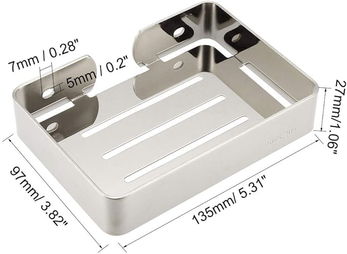 uxcell Soap Dish Holder Saver SUS304 Stainless Steel Wall Mounted Tray with Installation Kits Bright Silver for Shower Bathroom Tub and Kitchen Sink