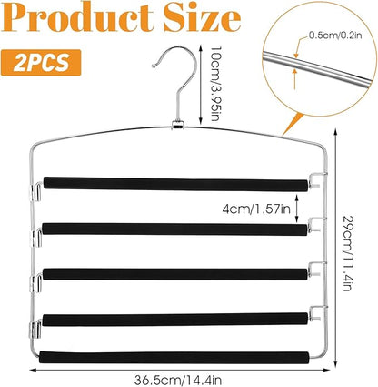 2 Packs Pants Hangers Space Saving, Anti-Slip Space Saving Hangers, 5 Layer Swing Arm Pants Hanger Stainless Steel with Non-Slip Padding, Closet Organizers & Storage for Pant Trousers Jeans