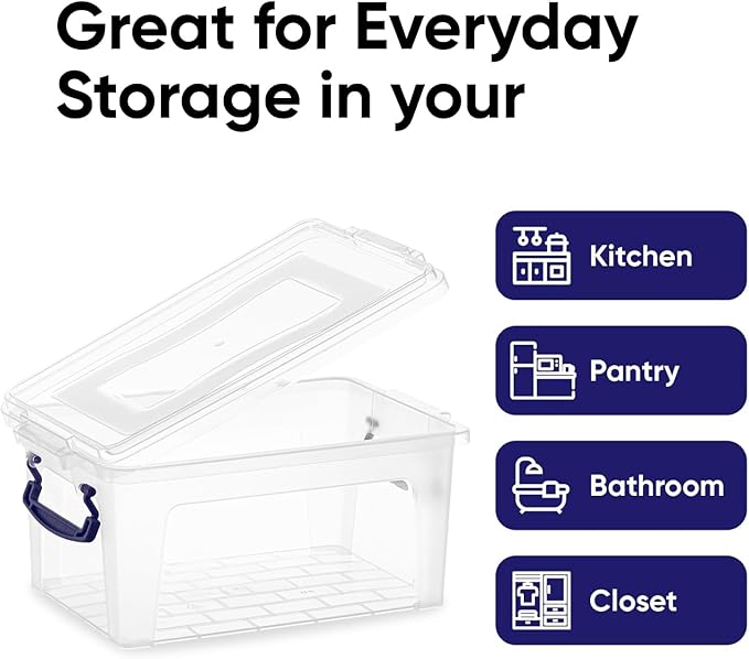 Superio Clear Plastic Storage Bin with Lid, 3.5 Qt, Non-Toxic, BPA Free, Odor Free, Organizer Storage Box, Stackable Plastic Tote for Home, Garage, School, and Office, X-Small