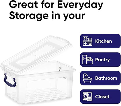 Superio Clear Plastic Storage Bin with Lid, 3.5 Qt, Non-Toxic, BPA Free, Odor Free, Organizer Storage Box, Stackable Plastic Tote for Home, Garage, School, and Office, X-Small