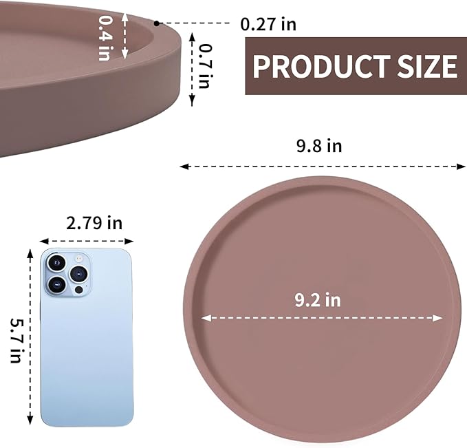 Silicone Bathroom Tray, 9" Round Reddish Brown Vanity Organizer – Decorative Countertop Tray for Soap, Candle, Perfume, Kitchen & Coffee Table