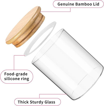 FrutPunch Glass Qtip Holder Dispenser with Bamboo Lid, 2 Pack Apothecary Jars with Lids, Cotton&Swab Apothecary Jars, Qtip Holder Bathroom Set for Countertop Bathroom Essentials Accessories Decor