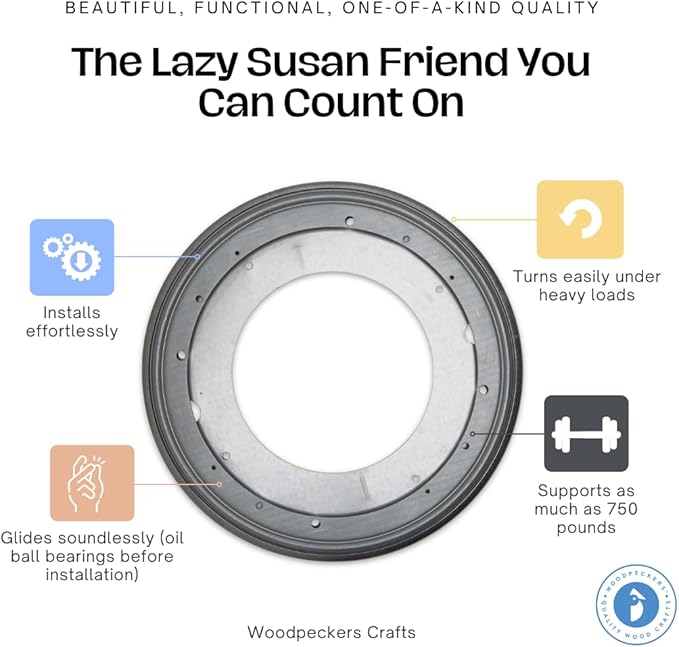 Lazy Susan Hardware, 9 inch, 750 lbs. Load Capacity, Pack of 1 Steel Lazy Susan Turntable Ball Bearing, by Woodpeckers