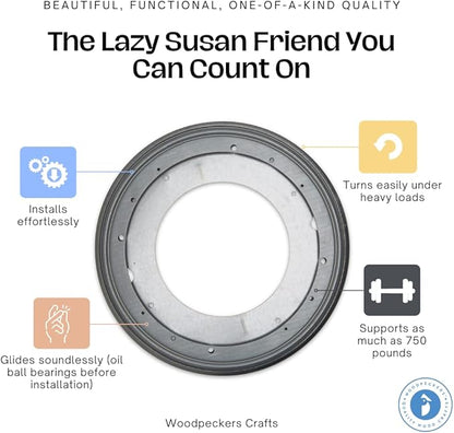 Lazy Susan Hardware, 9 inch, 750 lbs. Load Capacity, Pack of 1 Steel Lazy Susan Turntable Ball Bearing, by Woodpeckers