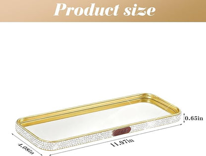 Bathroom Gold Tray Jewelry Perfume Makeup Organizer Decorative Tray for Vanity, Dresser, Bathroom, Bedroom Entrance Hall, Living Room(11.8IN White)