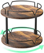 12" Wood Lazy Susan, Rotating Spice Rack, 2 Tier Spice Turntable Organizer, Industrial Turntable Spice Holder, for Kitchen Countertop and Cabinet, Compact and Versatile, Rustic Brown