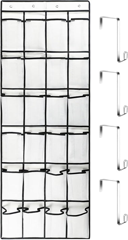 Over the Door Shoe Organizer, 24 Pocket Breathable Mesh Hanging Shoe Organizer, Up to 40 Pounds Non Slip Shoe Holder, Sturdy over the Door Storage Fits for Size 13 Shoes 59x21 Hanging Shoe Organizer