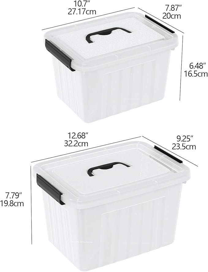 Kiddream 2-Pack Clear Storage Tote Boxes, Plastic Latch Container Bins with Handles, 10 Liter & 6 Liters