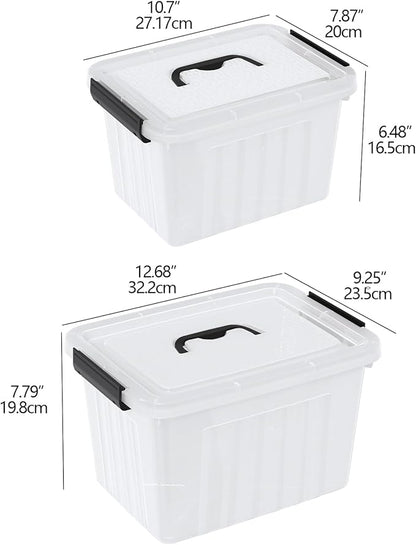 Kiddream 2-Pack Clear Storage Tote Boxes, Plastic Latch Container Bins with Handles, 10 Liter & 6 Liters
