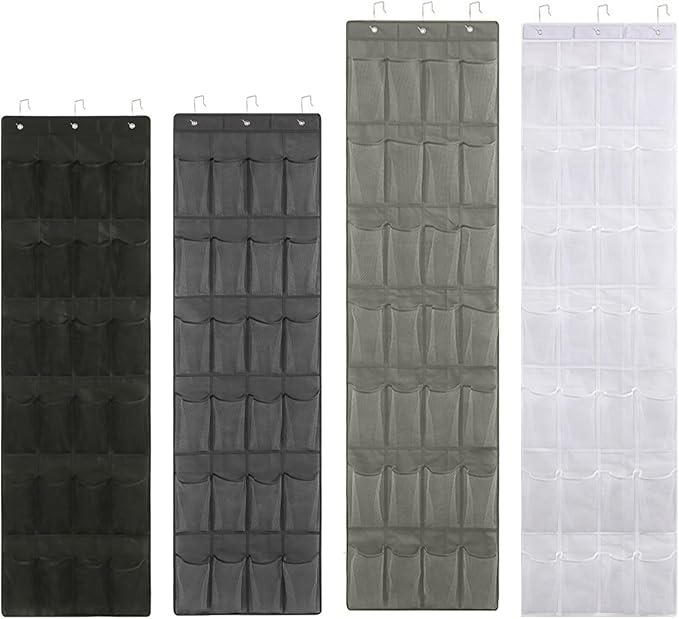 Storage Bag 24/28 Grid Shoes Organizer Over the Door Hanging Shoe Rack Wall-mounted Storage Holder for Bedroom Closets Door Hanger, 48x163cm, Grey