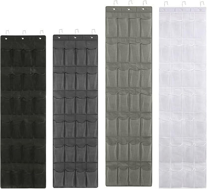 Storage Bag 24/28 Grid Shoes Organizer Over the Door Hanging Shoe Rack Wall-mounted Storage Holder for Bedroom Closets Door Hanger, 48x163cm, Grey