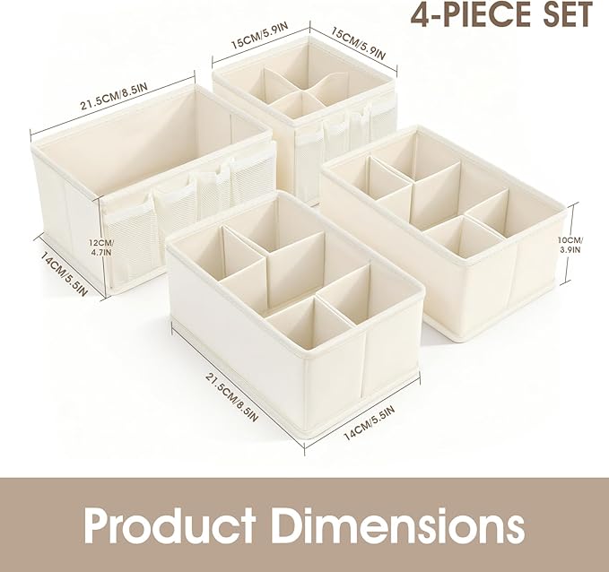 Cosmetic Storage Bins Makeup Organizer, Adjustable Multifunction Storage Box Desk Drawer Divider for Makeup Brushes, Bathroom Countertop or Dresser, Set of 4