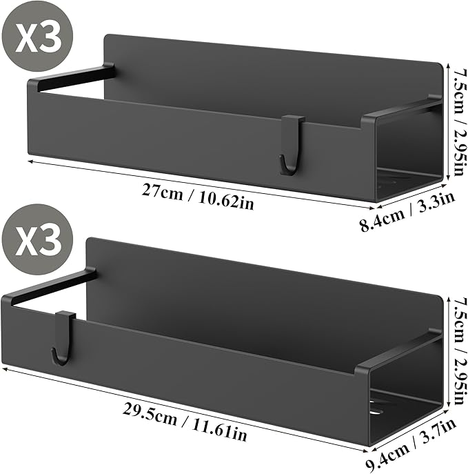 HuggieGems 6 Pack Magnetic Spice Rack Organizer for Refrigerator and Oven, Black Fridge Organizers and Storage for Kitchen