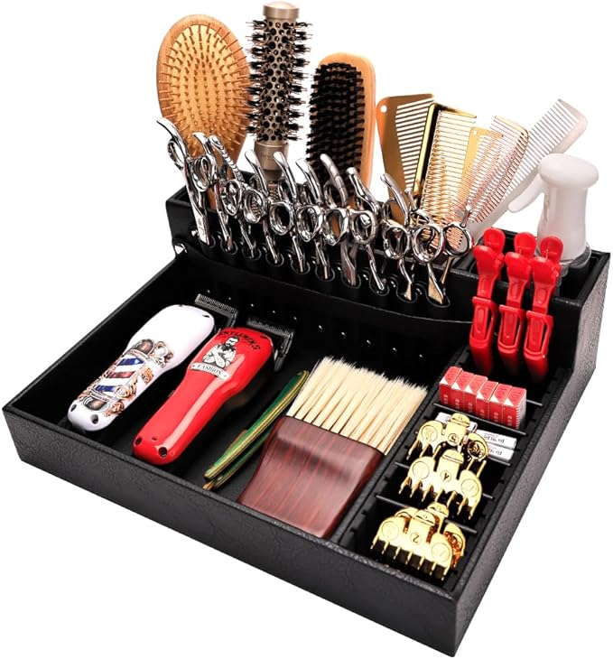 Barber Storage Box,Hairdressing Tool Holder, Multifunctional Detachable Large Storage Box, Shear Holder PU Leather Salon Scissors Holder, Hair Cutting Tools Storage Case for Barber Accessories(Large)