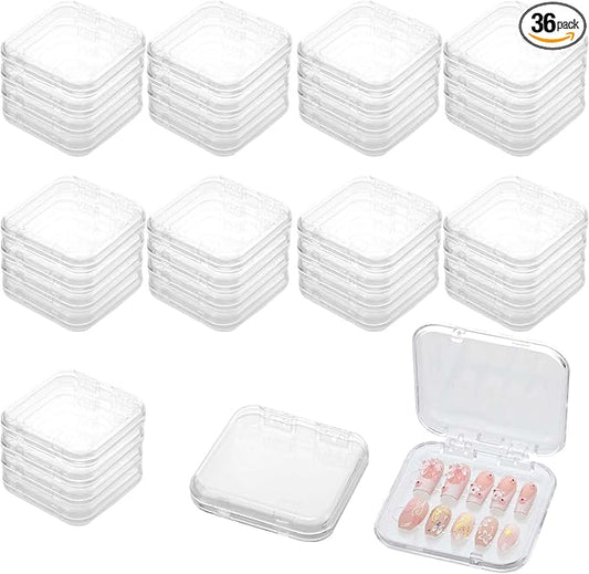 36 Pcs Press On Nail Storage Boxes, Storage Case, Clear Acrylic Fake Nail Organizer Container for Nails Display Salon Supplies 3x3x0.6 Inch