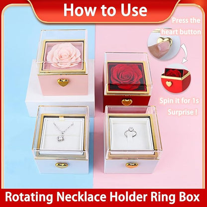 Little Bear Cake Rotating JewelryBox for Proposal - Rotating Ring Box Engagement Ring Box, Surprise Box Ring Bearer Box, necklace box for Birthday,Necklace Holder with Fabric Interior (white)