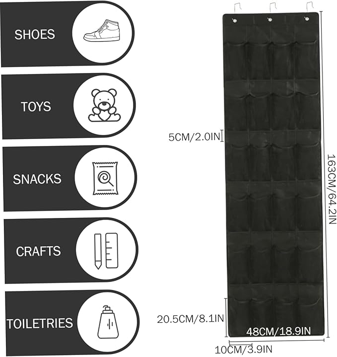 Over Door Shoe Organizer 24 Mesh Pockets Hanging Storage for Shoes Accessories Closet Space Saver 64x19 Inch Black