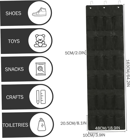 Over Door Shoe Organizer 24 Mesh Pockets Hanging Storage for Shoes Accessories Closet Space Saver 64x19 Inch Black