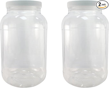 Pinnacle Mercantile 1 Gallon Plastic Jars with Screw on Lined Lids 2 Pack Wide Mouth Food Storage Containers