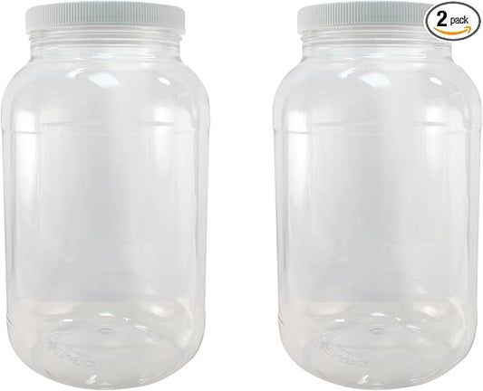 Pinnacle Mercantile 1 Gallon Plastic Jars with Screw on Lined Lids 2 Pack Wide Mouth Food Storage Containers