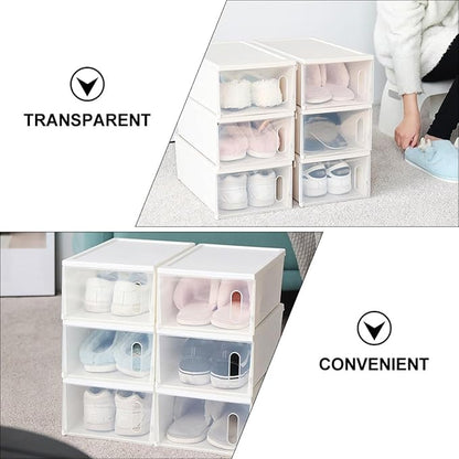 OSALADI Creative Shoes Storage Box with Plastic Large Capacity Shoe Organizer for Home Closet 2pcs with White Lid