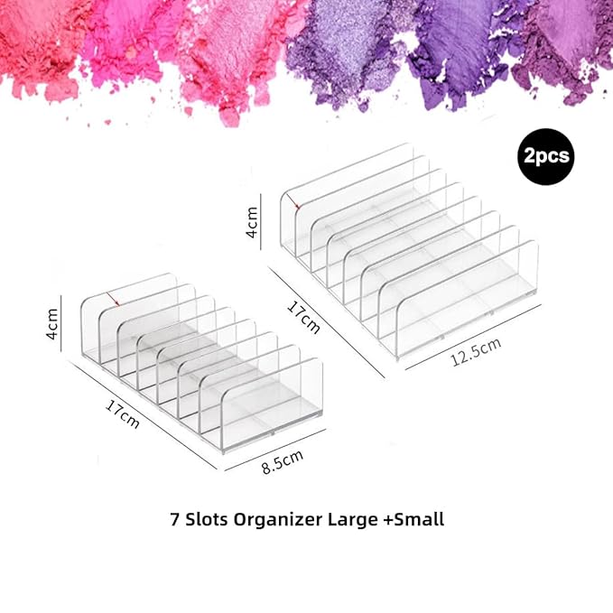 WECHENG 2 Pack Acrylic Eyeshadow Makeup Palette Organizer: Clear Makeup Organizer for Drawer - 7-Section Cosmetic Organizer for Vanity Countertop Storage Accessories for Palettes & Blushes