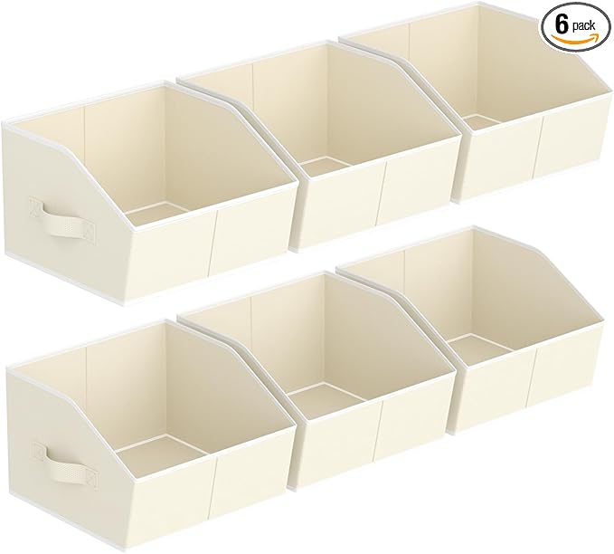 Homsorout Storage Bins for Shelves - Small Trapezoid Closet Shelf Organizer, Fabric Organization Bins with Handles, Storage Baskets for Clothes, Towel, Purse, 6 Pack, Beige