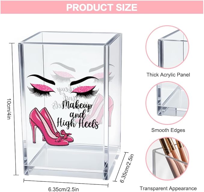 Makeup and High Heels Acrylic Brush Organizer Holder, High Heel Art Desk Acrylic Brushes Storage, Make Up Artist Gifts, Birthday Gifts for Women Wife Boss Lady Mom Friend Makeup Lovers
