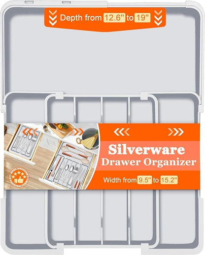Silverware Organizer Expandable Utensil Drawer Organizer Adjustable Drawer Organizer, Flatware Cutlery Silverware Tray for Spoons Forks Knives Kitchen Organizers Storage (Gray)