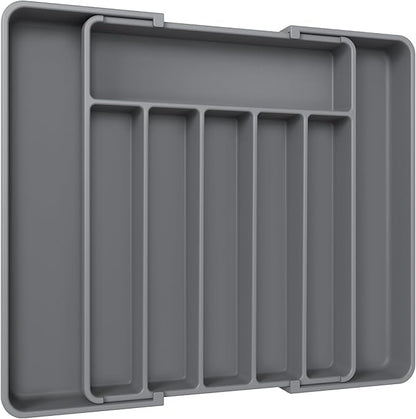 Aujen Silverware Organizer - Expandable Kitchen Drawer Organizer, Adjustable Utensil Organizer, Cutlery Tray for Forks, Knives, Multipurpose Kitchen Organizers and Storage Solution, Grey, Large
