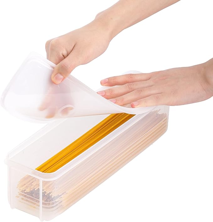 ZENFUN Set of 6 Pasta Storage Containers with Lid, Airtight Spaghetti Noodle Holder Rectangular Chopstick Storage Box Sealed Noodle Canisters for Refrigerator, Kitchen Pantry, 3" x 12" x 3", BPA-FREE