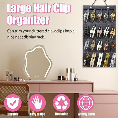 Claw Clip Organizer,Large Hair Clip Organizer,Premium Felt Hanging Claws Clips Storage Hanger for Girls Women Hair Clip,Banana Clip,Bows(NO Accessories) Display Stand for Wall Door Closet (Dark Grey)