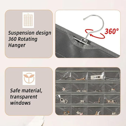 Hanging Jewelry Organizer Storage Earring Jewelry Storage Bag With 48 Pockets Necklace Bracelet Ring Glasses Accessory Display Rack (White)