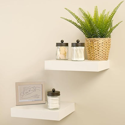 SheeChung 3-Pack Glass Apothecary Jars with Acrylic Vanity Tray - Bathroom Organizer Set for Qtip, Cotton Ball, Floss Picks - Vintage Style Bathroom Accessories Storage Canister (Bronze)