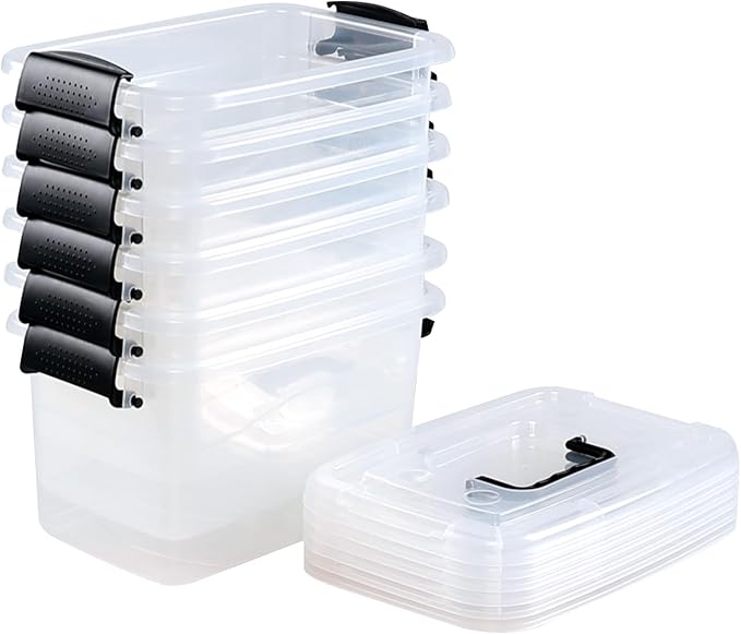 6 Quart Plastic Storage Box with Handle, Clear Latching Bin with Lids, 6 Packs