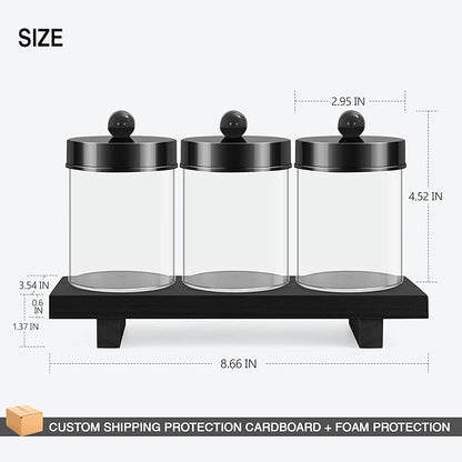 3 Pack Qtip Holder Dispenser for Cotton Swabs, Balls, Pads, Floss Picks - Qtip Holder Bathroom Set with Vanity Tray.Bathroom Essentials Accessories Decor, Vanity Makeup Storage Organizer