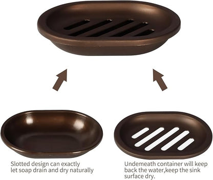 TOPSKY 4 Pcs Soap Dish for Shower, Soap Savers with Drip Tray, Plastic Double Layer Draining Soap Box for Bathroom - Bronze