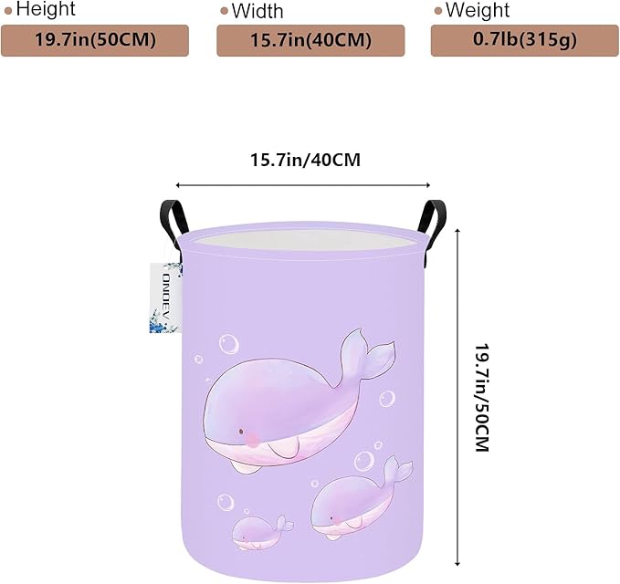 Round Cute Whale Laundry Basket,Collapsible Laundry Hamper for Nursery,Toy Storage Bin for Kids Girls,Waterproof Storage Basket for Home,Bedroom,Playroom,New Parent Gift(Purple Whale)