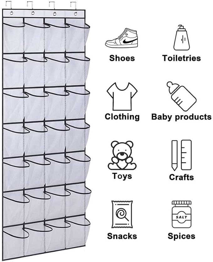 Hanging Closet Organizer Over The Door Shoe Holder Breathable Mesh Shoe Holder Wall Behind With Metal Hooks 3 Pack,59”×22”(White)